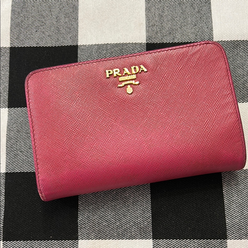 Prada Pink Saffiano Bifold Compact Wallet